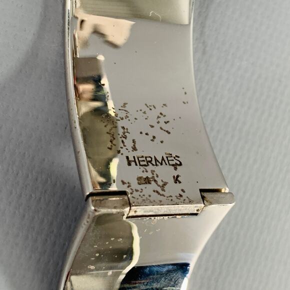 HERMES Clic Clac H Silver Black Monogram Enamel Metal Toggle Closure Bracelet - Picture 4 of 4
